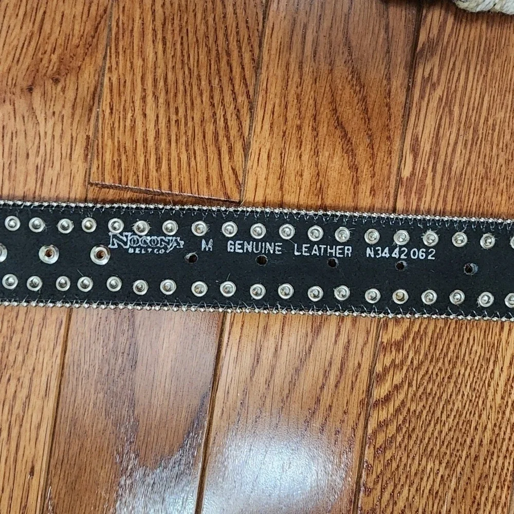 Vintage Nocona Belt Co Rhinestone Genuine‎ Leather Western Belt Silver Calf Hair